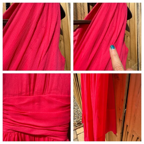 Vintage 60s Dress Fit Flare Chiffon Hot Pink Fuchsia Sleeveless V Neck Size M/L - Picture 10 of 12